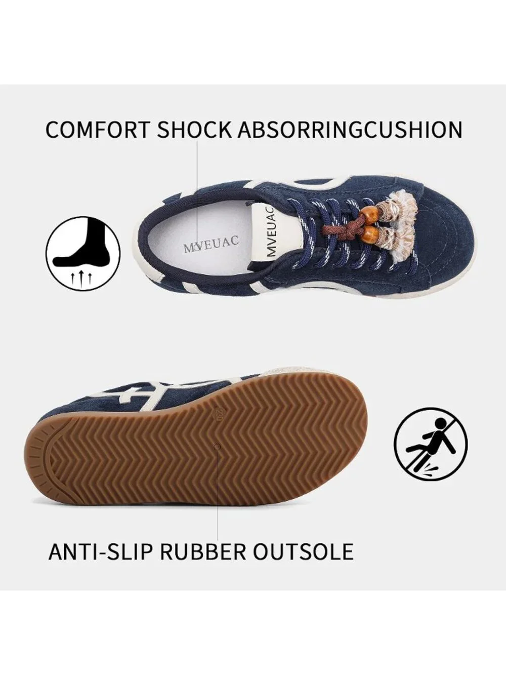 Women's Blue Leather Lightweight ﻿Retro Gum Sole Walking Casual Fashion Sneakers